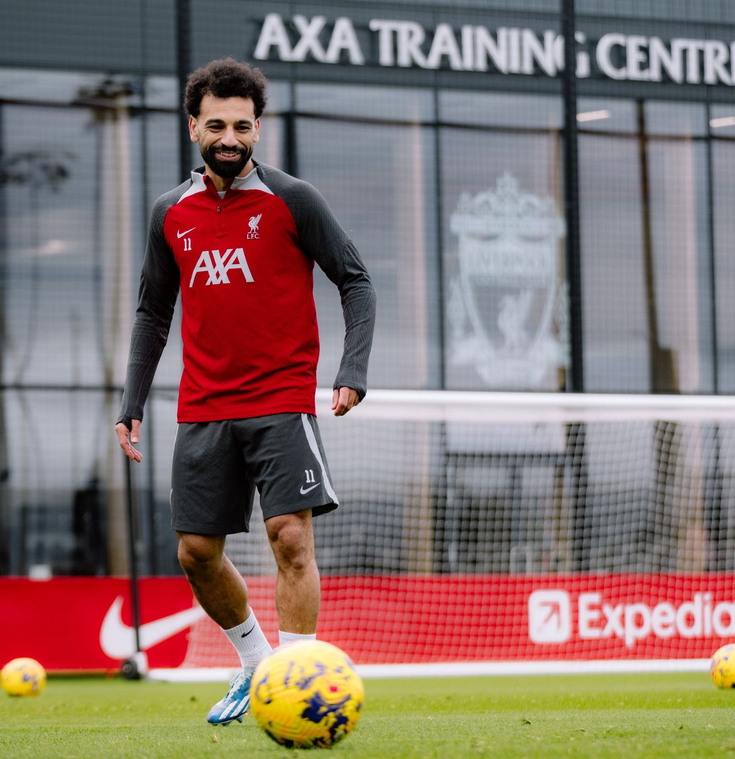 Mo Salah pictured during a Liverpool training session on February 13, 2024